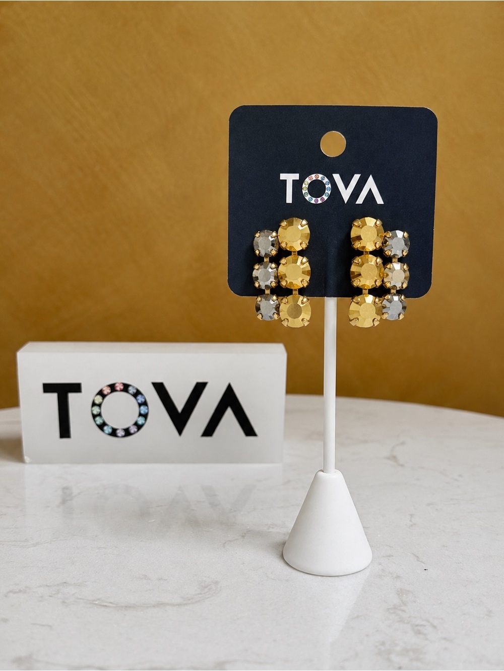 TOVA Mixed Metallic Crystal dangle Stud Earrings - Gold & Silver